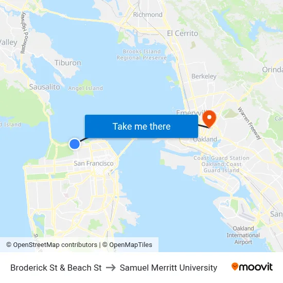 Broderick St & Beach St to Samuel Merritt University map