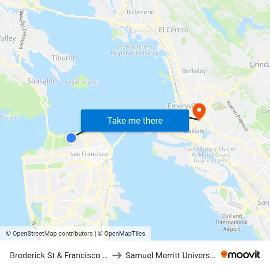 Broderick St & Francisco St to Samuel Merritt University map