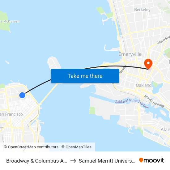 Broadway & Columbus Ave to Samuel Merritt University map