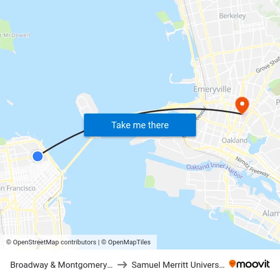 Broadway & Montgomery St to Samuel Merritt University map
