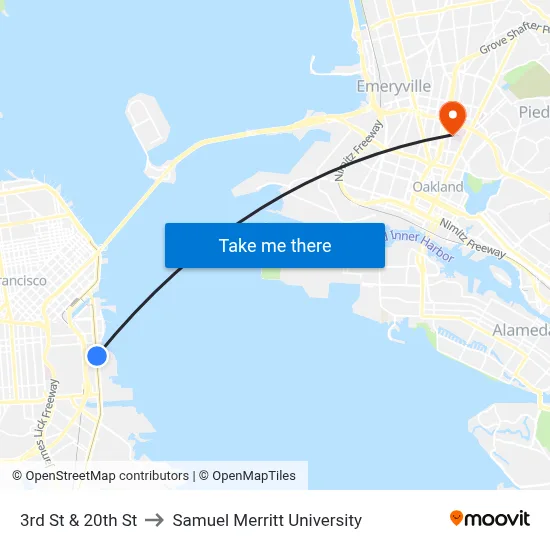 3rd St & 20th St to Samuel Merritt University map