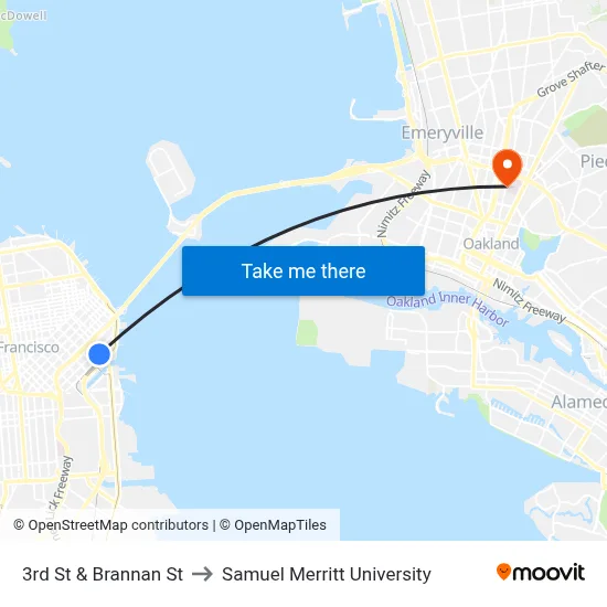 3rd St & Brannan St to Samuel Merritt University map