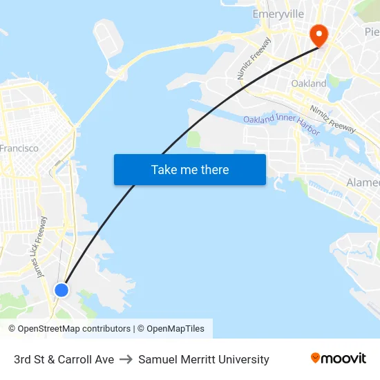 3rd St & Carroll Ave to Samuel Merritt University map