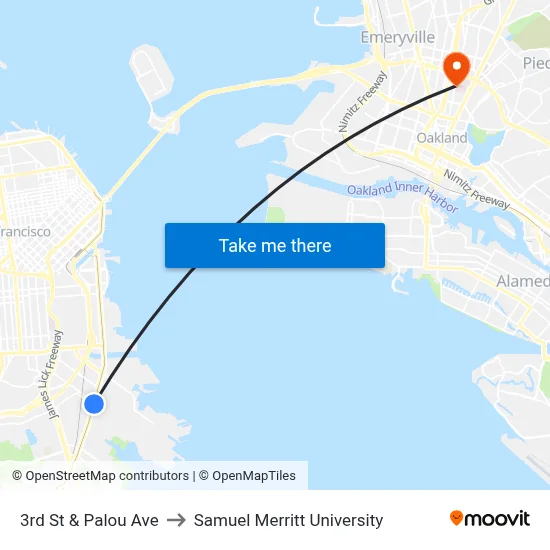 3rd St & Palou Ave to Samuel Merritt University map