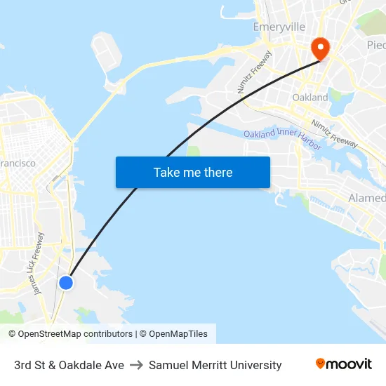 3rd St & Oakdale Ave to Samuel Merritt University map
