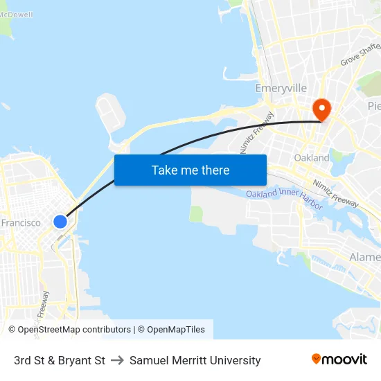 3rd St & Bryant St to Samuel Merritt University map