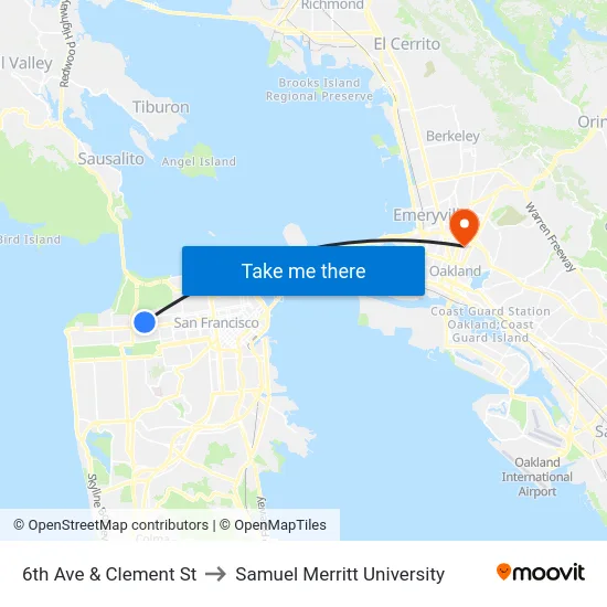 6th Ave & Clement St to Samuel Merritt University map