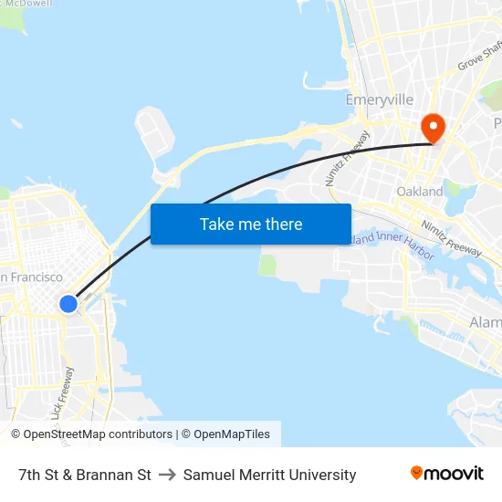 7th St & Brannan St to Samuel Merritt University map