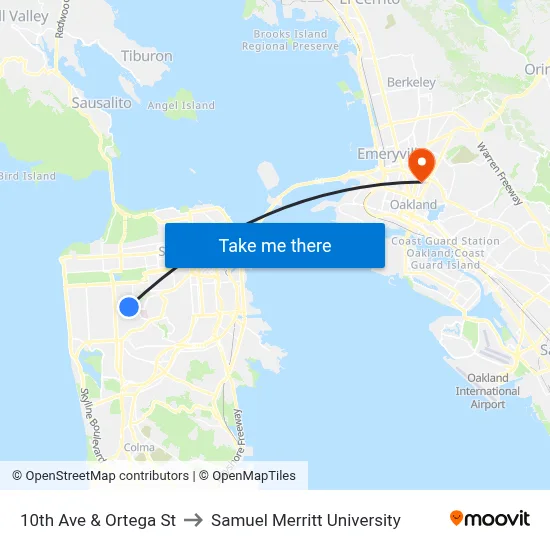10th Ave & Ortega St to Samuel Merritt University map