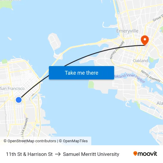 11th St & Harrison St to Samuel Merritt University map