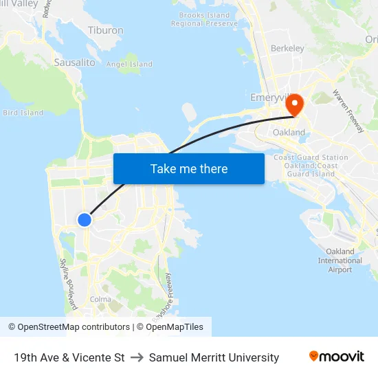 19th Ave & Vicente St to Samuel Merritt University map