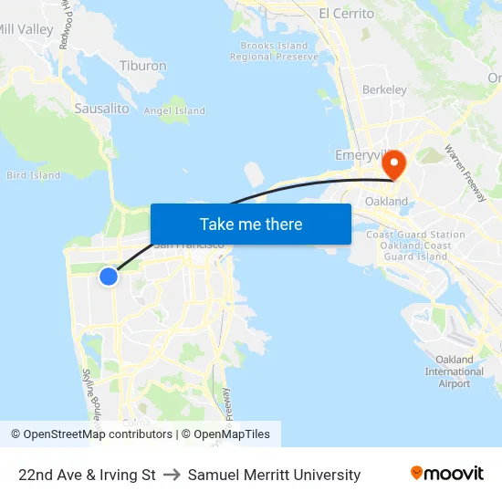 22nd Ave & Irving St to Samuel Merritt University map