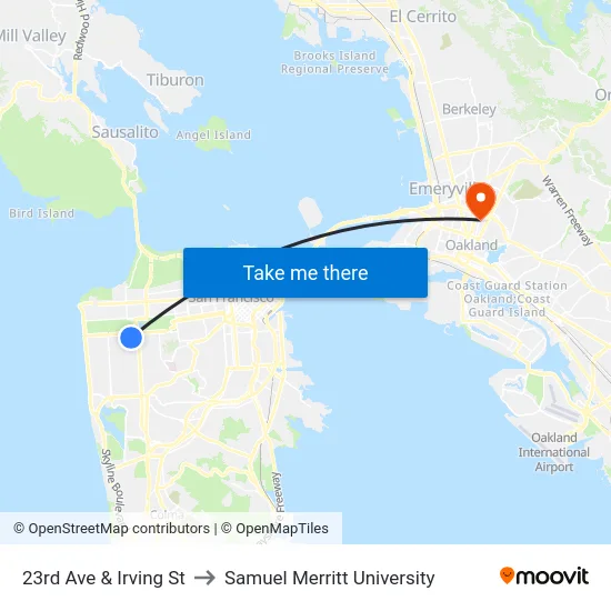 23rd Ave & Irving St to Samuel Merritt University map