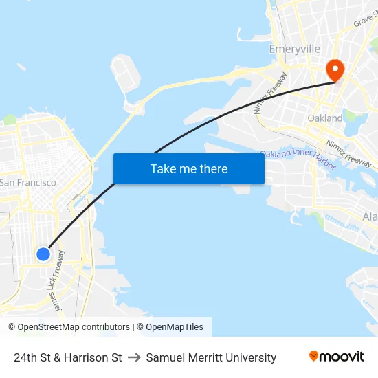 24th St & Harrison St to Samuel Merritt University map