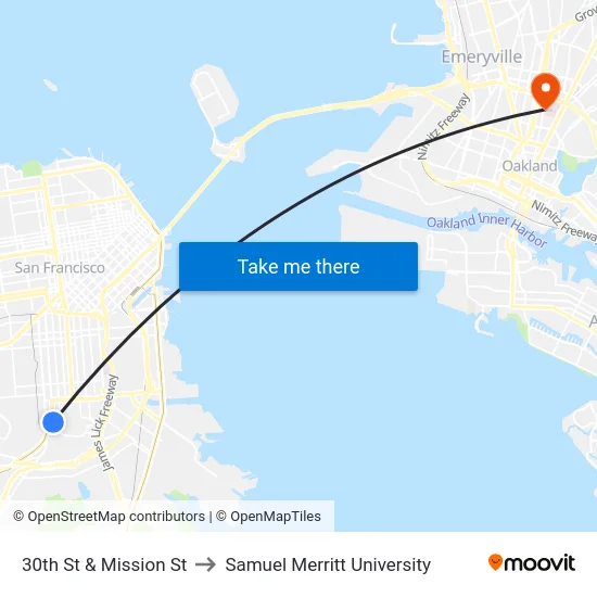 30th St & Mission St to Samuel Merritt University map