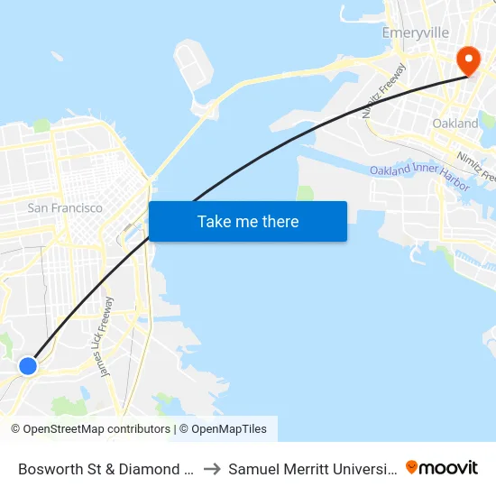 Bosworth St & Diamond St to Samuel Merritt University map