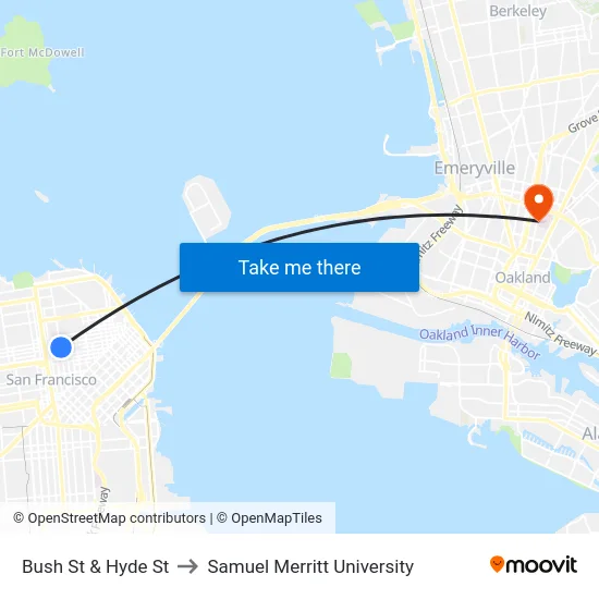 Bush St & Hyde St to Samuel Merritt University map