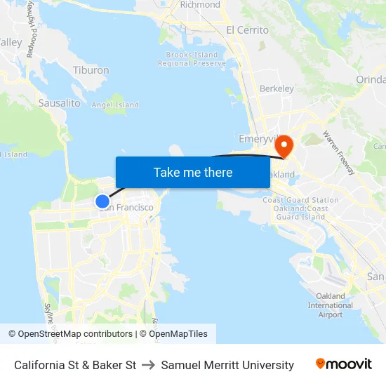 California St & Baker St to Samuel Merritt University map