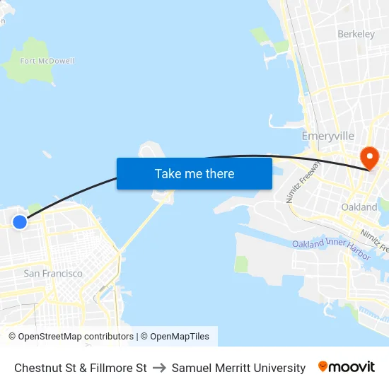 Chestnut St & Fillmore St to Samuel Merritt University map
