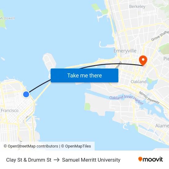 Clay St & Drumm St to Samuel Merritt University map