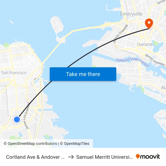 Cortland Ave & Andover St to Samuel Merritt University map