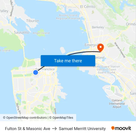 Fulton St & Masonic Ave to Samuel Merritt University map