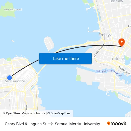 Geary Blvd & Laguna St to Samuel Merritt University map