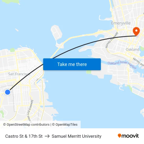 Castro St & 17th St to Samuel Merritt University map