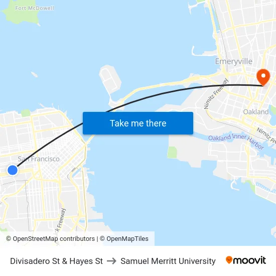 Divisadero St & Hayes St to Samuel Merritt University map