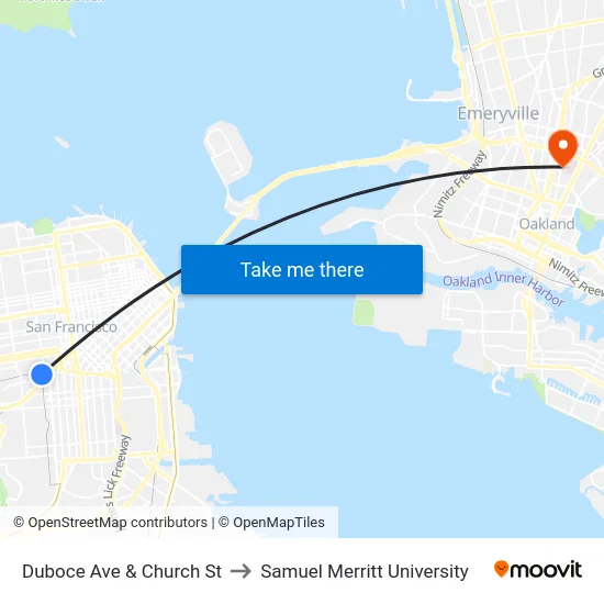 Duboce Ave & Church St to Samuel Merritt University map