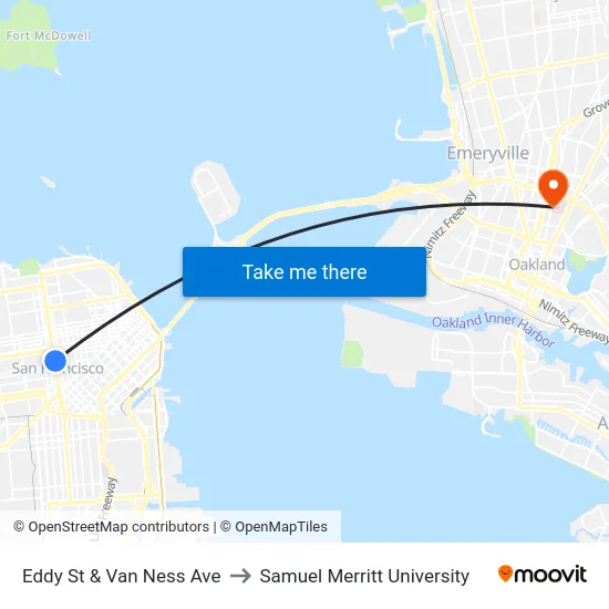 Eddy St & Van Ness Ave to Samuel Merritt University map