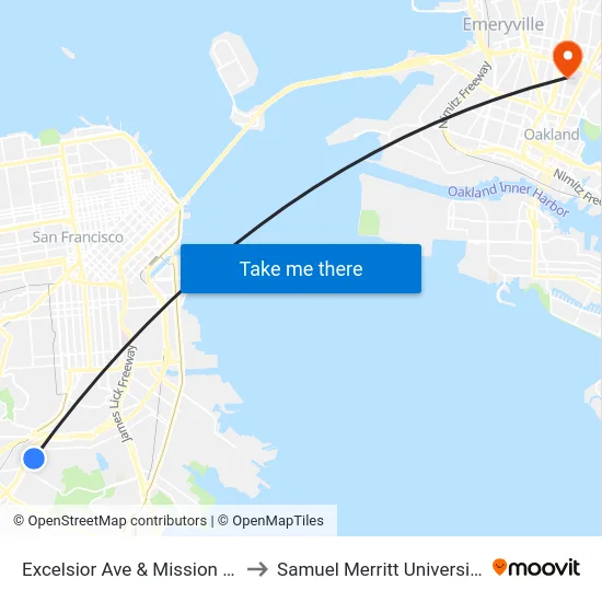 Excelsior Ave & Mission St to Samuel Merritt University map
