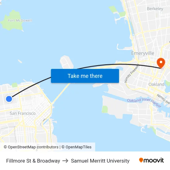 Fillmore St & Broadway to Samuel Merritt University map