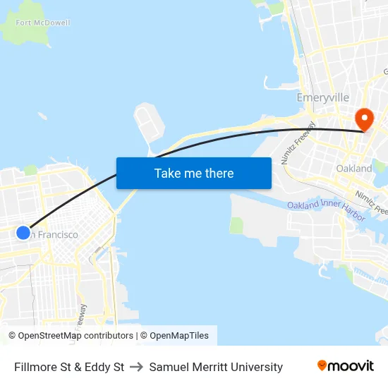 Fillmore St & Eddy St to Samuel Merritt University map