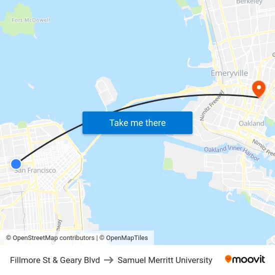 Fillmore St & Geary Blvd to Samuel Merritt University map