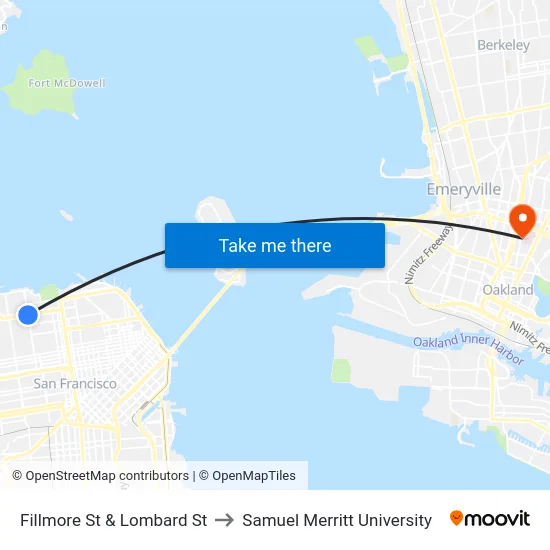 Fillmore St & Lombard St to Samuel Merritt University map