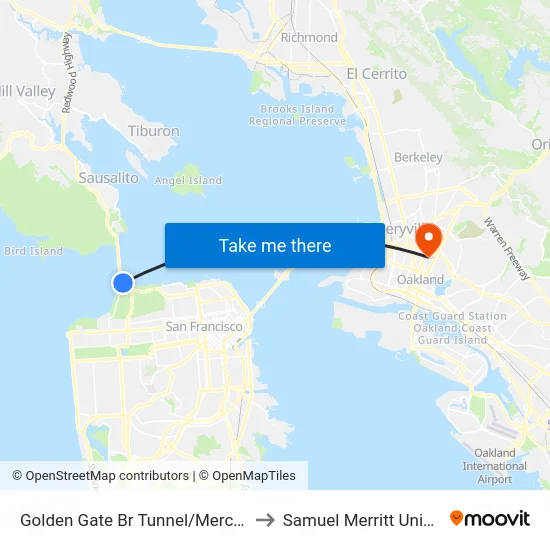Golden Gate Br Tunnel/Merchant Rd to Samuel Merritt University map