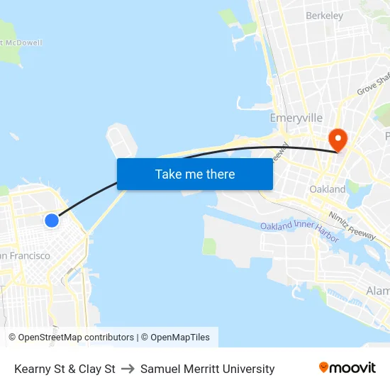 Kearny St & Clay St to Samuel Merritt University map