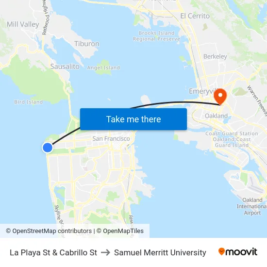 La Playa St & Cabrillo St to Samuel Merritt University map