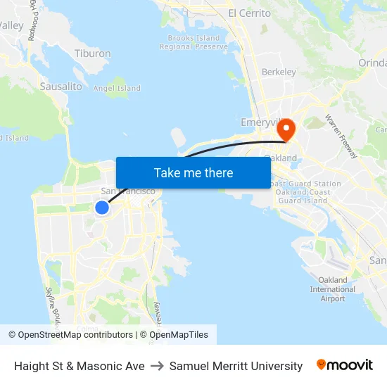 Haight St & Masonic Ave to Samuel Merritt University map
