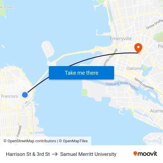 Harrison St & 3rd St to Samuel Merritt University map