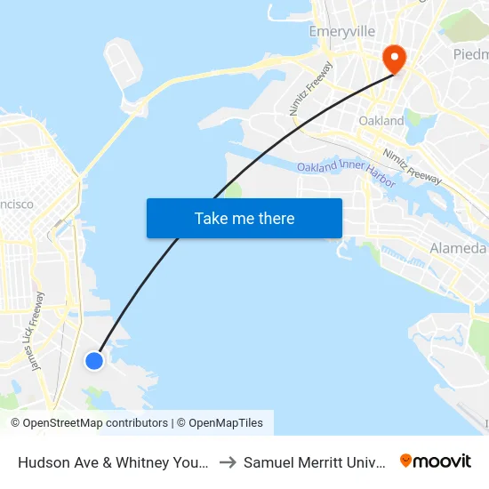 Hudson Ave & Whitney Young Cir to Samuel Merritt University map