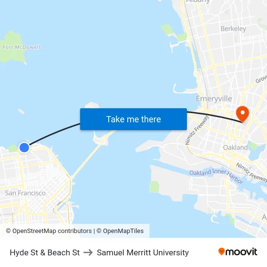 Hyde St & Beach St to Samuel Merritt University map