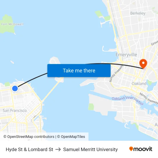 Hyde St & Lombard St to Samuel Merritt University map