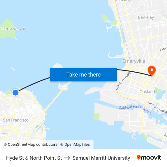 Hyde St & North Point St to Samuel Merritt University map