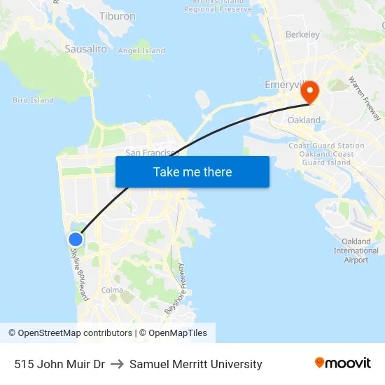 515 John Muir Dr to Samuel Merritt University map