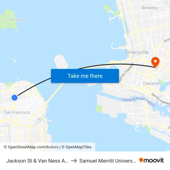 Jackson St & Van Ness Ave to Samuel Merritt University map