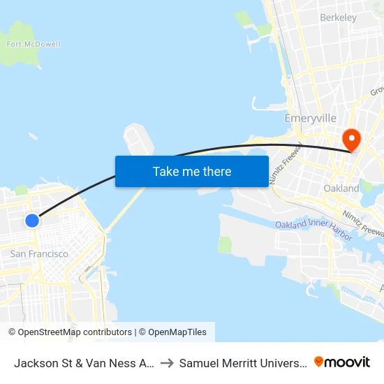 Jackson St & Van Ness Ave to Samuel Merritt University map