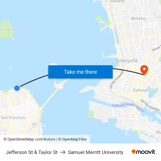 Jefferson St & Taylor St to Samuel Merritt University map