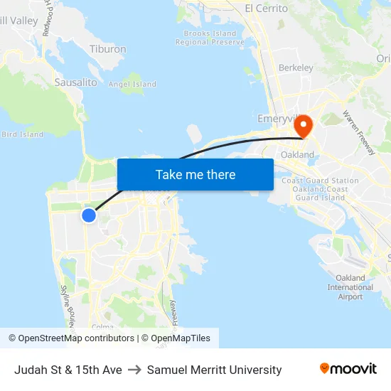 Judah St & 15th Ave to Samuel Merritt University map